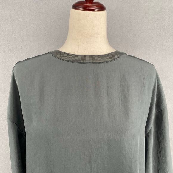 Vince Rib Trim Woven Top Womens S Oversized Boxy Lagenlook Chic Minimalist Grey - Picture 5 of 16